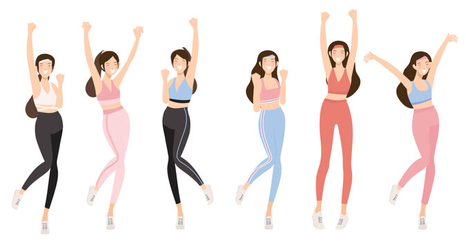 success happy woman in active wear on white background isolated