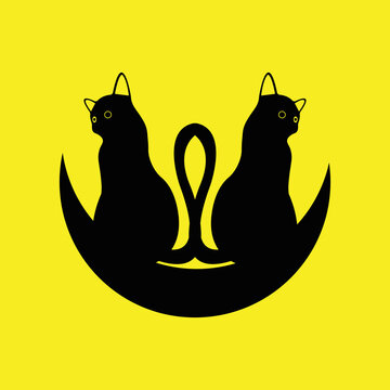 Two cats animal vector  logo design
