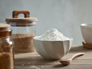 bowl of flour and other food ingredients