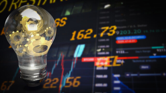The gold gear in lightbulb for business or creative concept 3d rendering