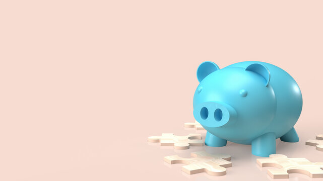 The white jigsaw and piggy bank for abstract or business concept  3d rendering.