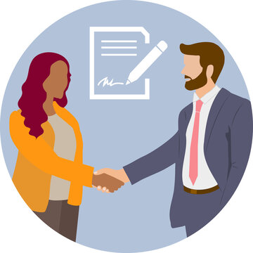 man and woman reach an agreement and shake hands as a sign of agreement and success in negotiations