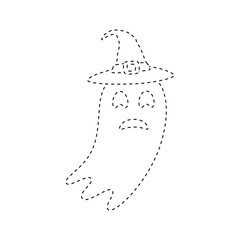Ghost with witch hat tracing worksheet for kids