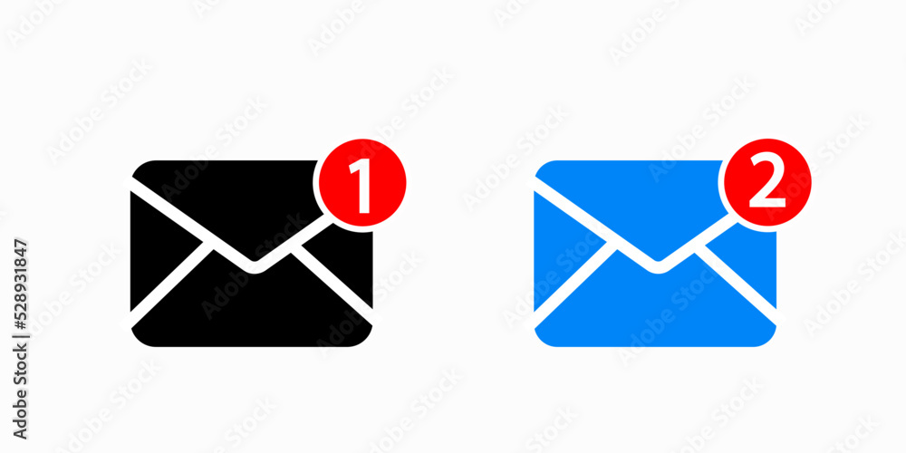Poster new message or inbox notification vector icon. one and two incoming email messages in inbox