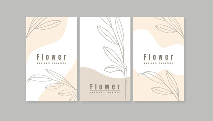 Flower cover, Flower postcard template. Creative minimalist floral art background. Editable vector illustration for website, invitation, postcard and sticker. 