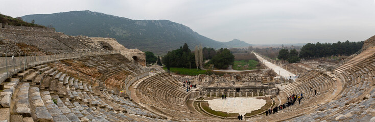The Theatre of Ephesus (Efes) at Selcuk in Izmir Province, Turkey. The amphitheatre is the largest...