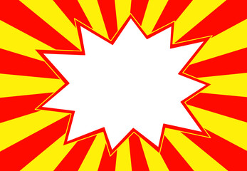 黄色と赤のサンバーストの背景にギザギザのフキダシ
