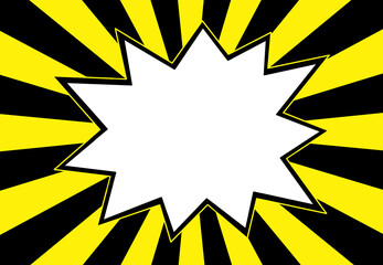 黄色と黒のサンバーストの背景にギザギザのフキダシ
