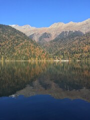 mountains, lake, reflection, ritsa, autumn