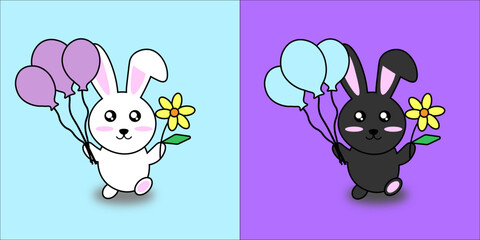 Bunnies with flower and balloons