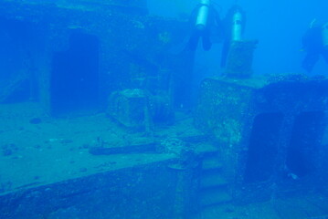 The Seatiger shipwreck when SCUBA diving off of Oahu. Wreck diving adventures with Oahu Diving,...