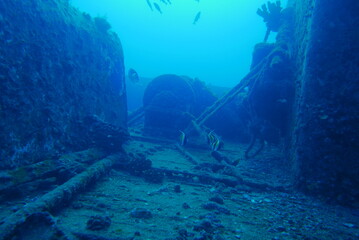 The Seatiger shipwreck when SCUBA diving off of Oahu. Wreck diving adventures with Oahu Diving, your wreck dive specialist.