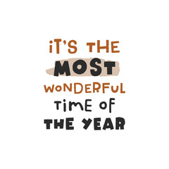 Christmas lettering. Hand drawn illustration in cartoon style. Cute concept for xmas. Illustration for the design postcard, textiles, apparel, decor