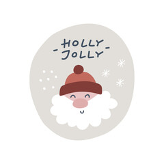 Holli jolly. Christmas card. Hand drawn illustration in cartoon style. Cute concept for xmas. Illustration for the design postcard, textiles, apparel, decor