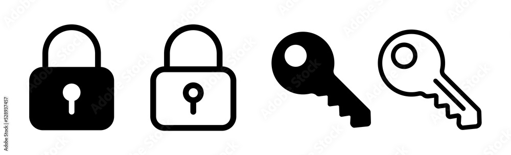 Poster key and lock icon set. personal key icon. security symbol. password and login vector linear icon set