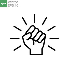 Will icon. Hand closed power, clenched fist. fighting for rights, freedom. Raised fist symbol of victory, strength and solidarity. Line style Vector illustration design on white background. EPS 10 