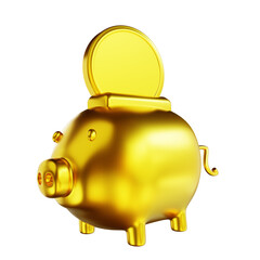 3D illustration golden piggy bank common coin