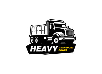 Dump truck logo vector for construction company. Heavy equipment template vector illustration for your brand. - obrazy, fototapety, plakaty