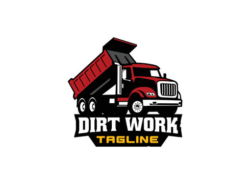 Dump truck logo vector for construction company. Heavy equipment template vector illustration for your brand.