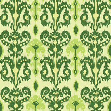 Digital ikat pattern for silk fabrcs. Traditional textile productin Uzbekistan and other countries of Central Asian region. Beautiful adras or atlas in uzbek language. Margilan city. 