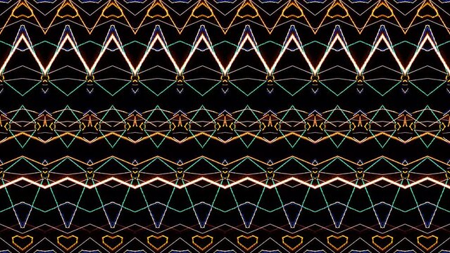 3D Abstract shining bright lines set wave, colorful, black background	