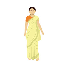 Character Of Indian Woman Wearing Saree In Standing Pose On White Background.