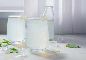Healthy fresh homemade elder flower lemonade (mocktail). Organic refreshing nonalcoholic...