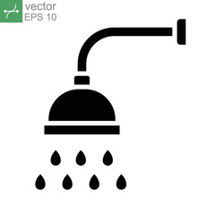 Shower icon. Showerheads simple with water drops, shower head, Bathroom, Bath time sign  for your web site and mobile apps. filled outline style. Vector illustration design on white background. EPS 10