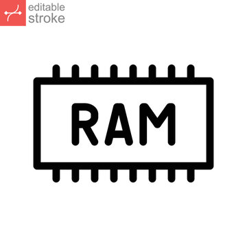 RAM, Memory Icon. Smart Phone And Computer RAM For Mobile And Web Design. Memory Chip, Disk, Drive, Hardware, Ssd. Outline Editable Stroke. Vector Illustration Design On White Background. EPS 10