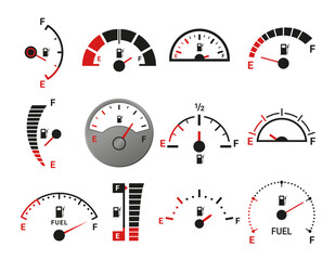Fuel indicator with arrow set realistic vector automobile dashboard petrol engine control