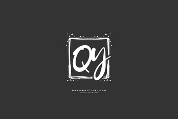 QY Initial handwriting or handwritten logo for identity. Logo with signature and hand drawn style.