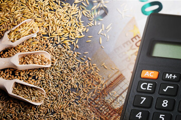 Oat price background. Upcoming food crisis. Wheat price raising. Food cost symbolic background....