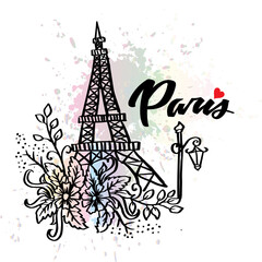 Fototapeta na wymiar Paris Eiffel tower with a floral decoration