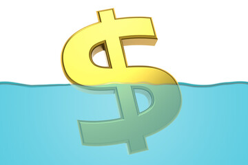 Sinking dollar sign as symbol of global financiall crisis