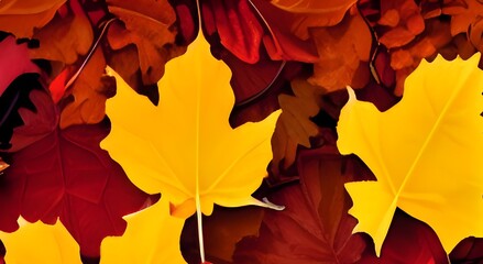 Red and orange autumn leaves background. Outdoor. Colorful background image of fallen autumn leaves perfect for seasonal use. Space for text.