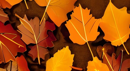 Background group autumn orange leaves. Outdoor.