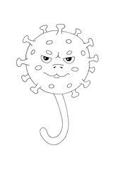 Virus. Monkeypox. Infection. Disease. Pandemic. Epidemic. Cartoon image of monkeypox virus. Freehand drawing. Doodle. Sketch. Silhouette. Black and white. Contour. Coloring.