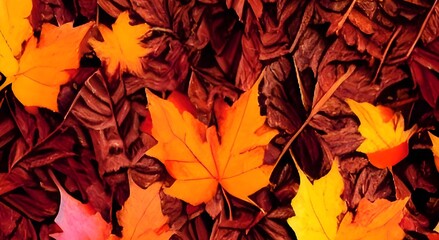 Naklejka na ściany i meble Red and Orange Autumn Leaves Background