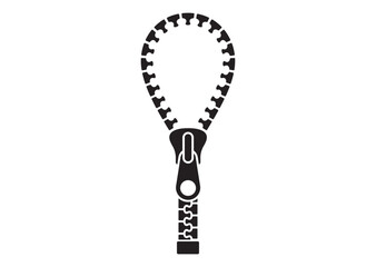 Vector black open zipper forming loop. Isolated on white background