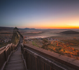 Famous medieval castle of Boldogko, Hungary in autumn in sunset