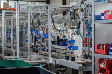 Automated production line at the factory. Wires, cables.