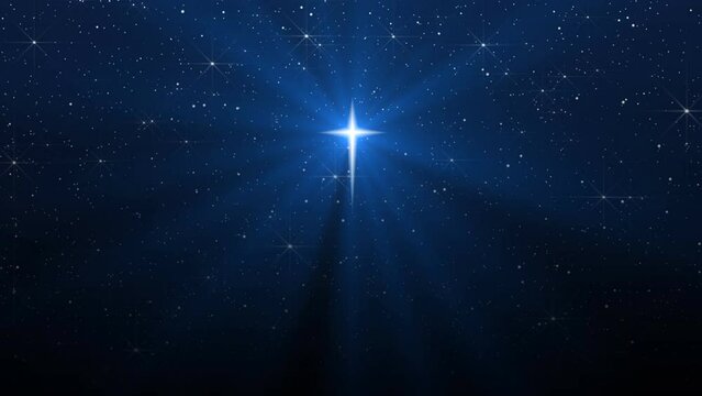 Background of the beautiful  bright star and starry sky. Christmas star of the Nativity of Bethlehem, Nativity of Jesus Christ.