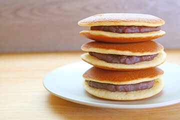 Stack of Mouthwatering Dorayaki, Japanese Azuki Bean Paste(Anko) Filled Confections