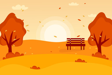 Flat Autumn background, view. Vector illustration