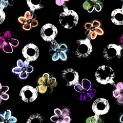 Foto op Plexiglas seamless floral background pattern, with flowers, circles, paint strokes and splashes © Kirsten Hinte