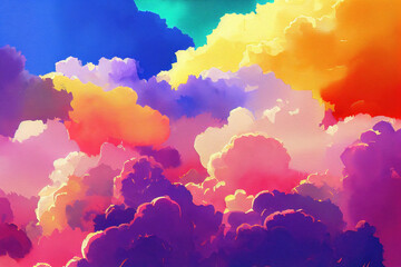 Sky with clouds. Watercolor illustration of colored clouds. - obrazy, fototapety, plakaty