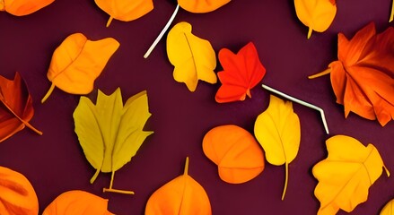 Red and orange autumn leaves background. Outdoor. Colorful background image of fallen autumn leaves perfect for seasonal use. Space for text.