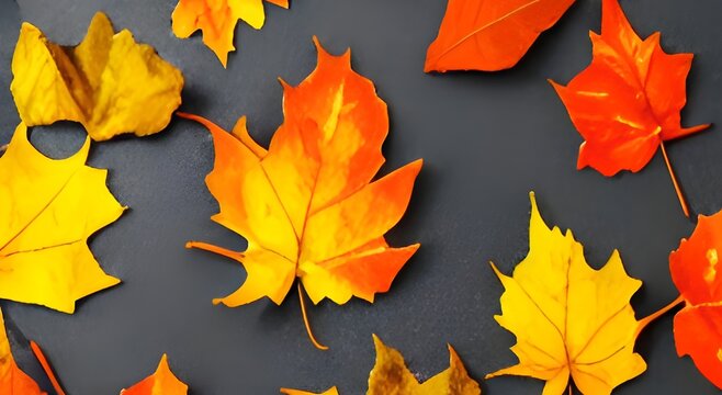 Red and orange autumn leaves background. Outdoor. Colorful background image of fallen autumn leaves perfect for seasonal use.