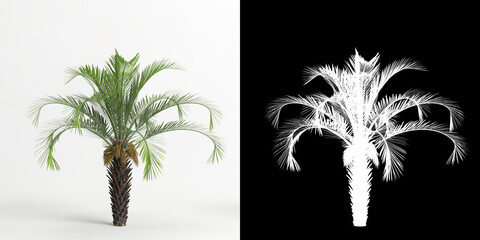3d illustration of Butia capitata tree isolated on white and its mask