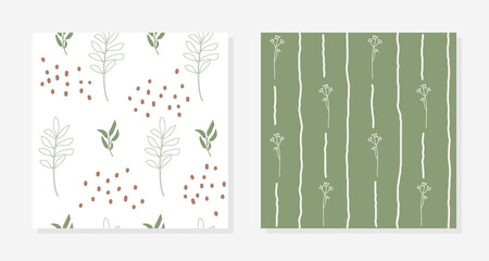 Set of two simple seamless patterns with plants